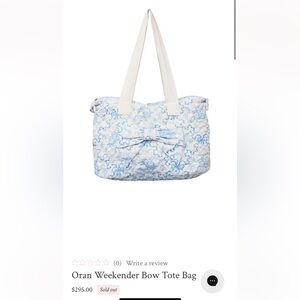 LoveShackFancy Blue and White Bow Oran Weekender Tote